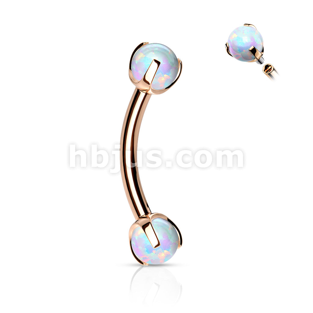 Claw Set Opals on Internally Threaded 316L Surgical Steel Eyebrow Barbells - Image 5