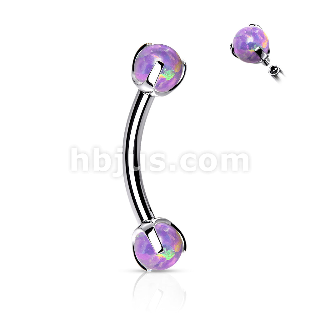 Claw Set Opals on Internally Threaded 316L Surgical Steel Eyebrow Barbells - Image 8