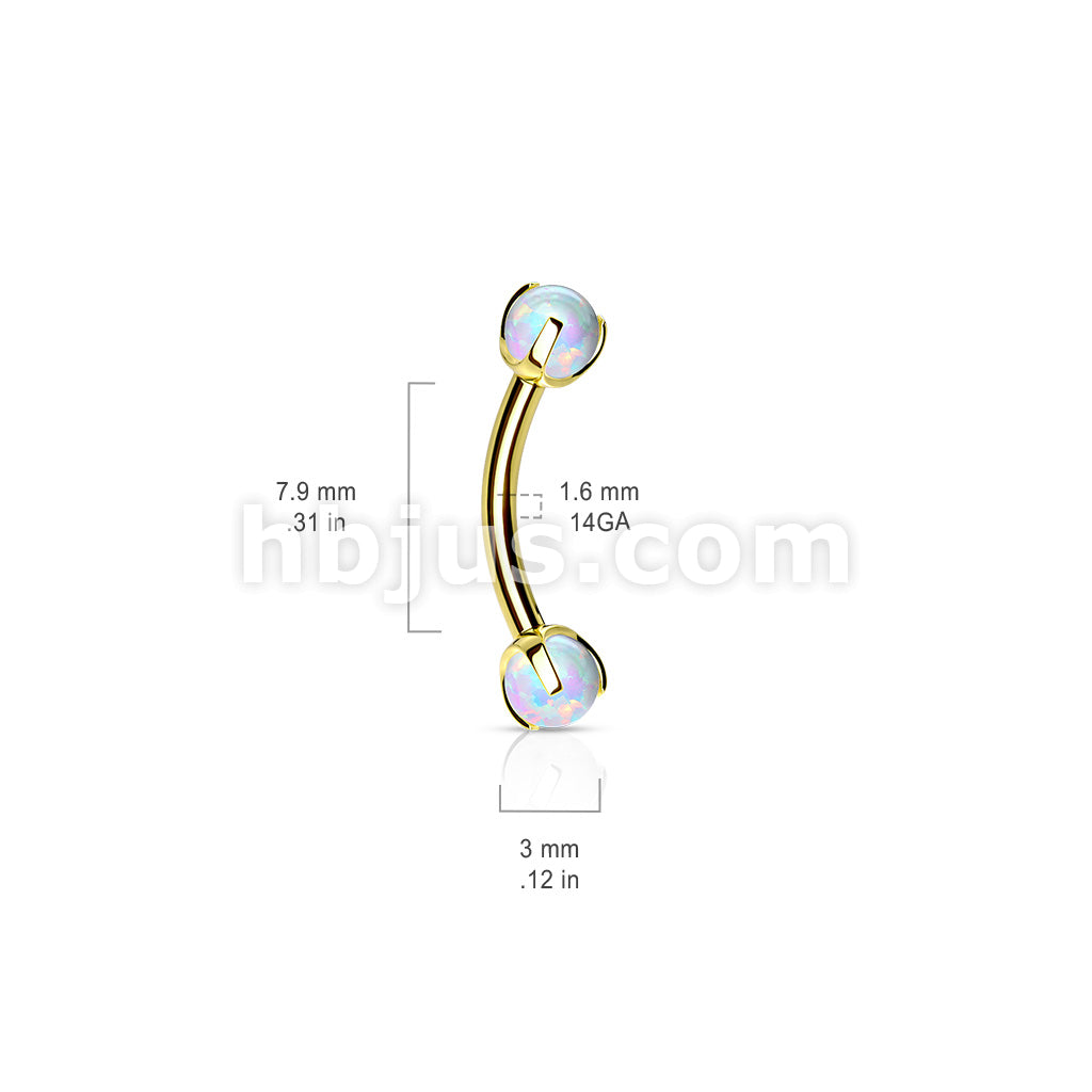 Claw Set Opals on Internally Threaded 316L Surgical Steel Eyebrow Barbells - Image 9