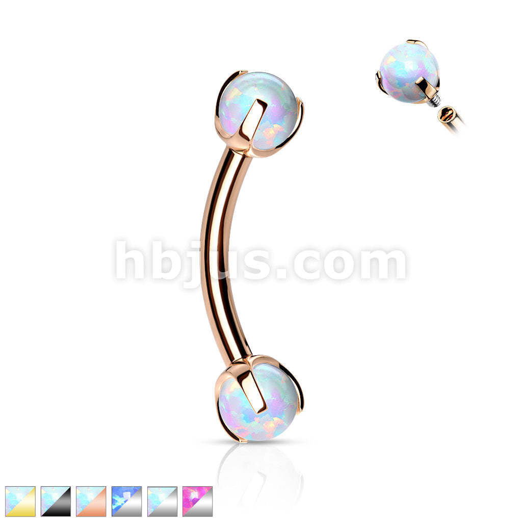 Claw Set Opals on Internally Threaded 316L Surgical Steel Eyebrow Barbells - Image 2