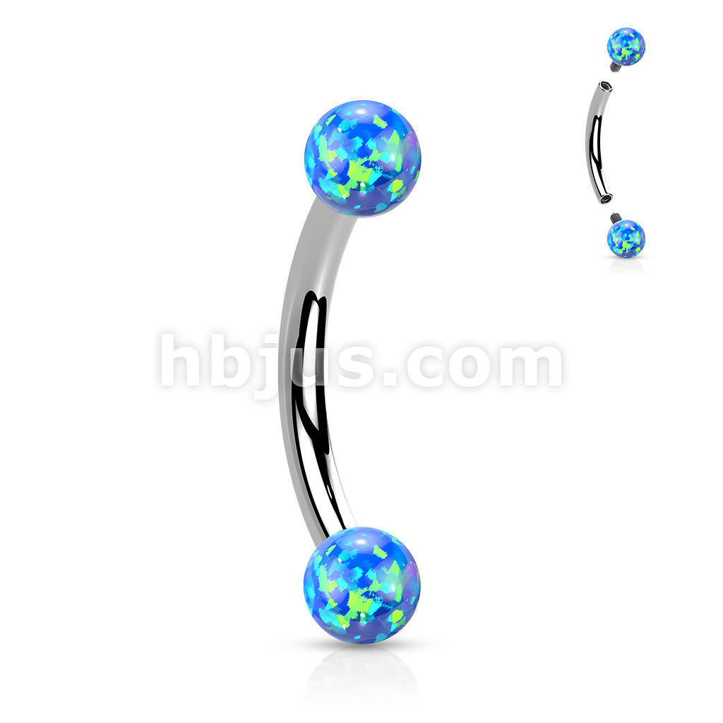 Synthetic Opal 316L Surgical Steel Internally Threaded Curved Eyebrow... - Image 3