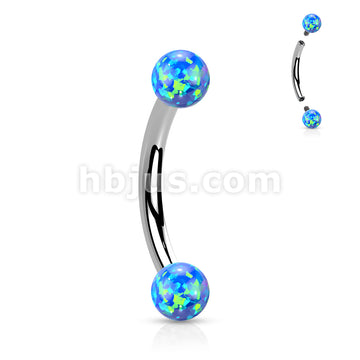 Synthetic Opal 316L Surgical Steel Internally Threaded Curved Eyebrow... - Image 3
