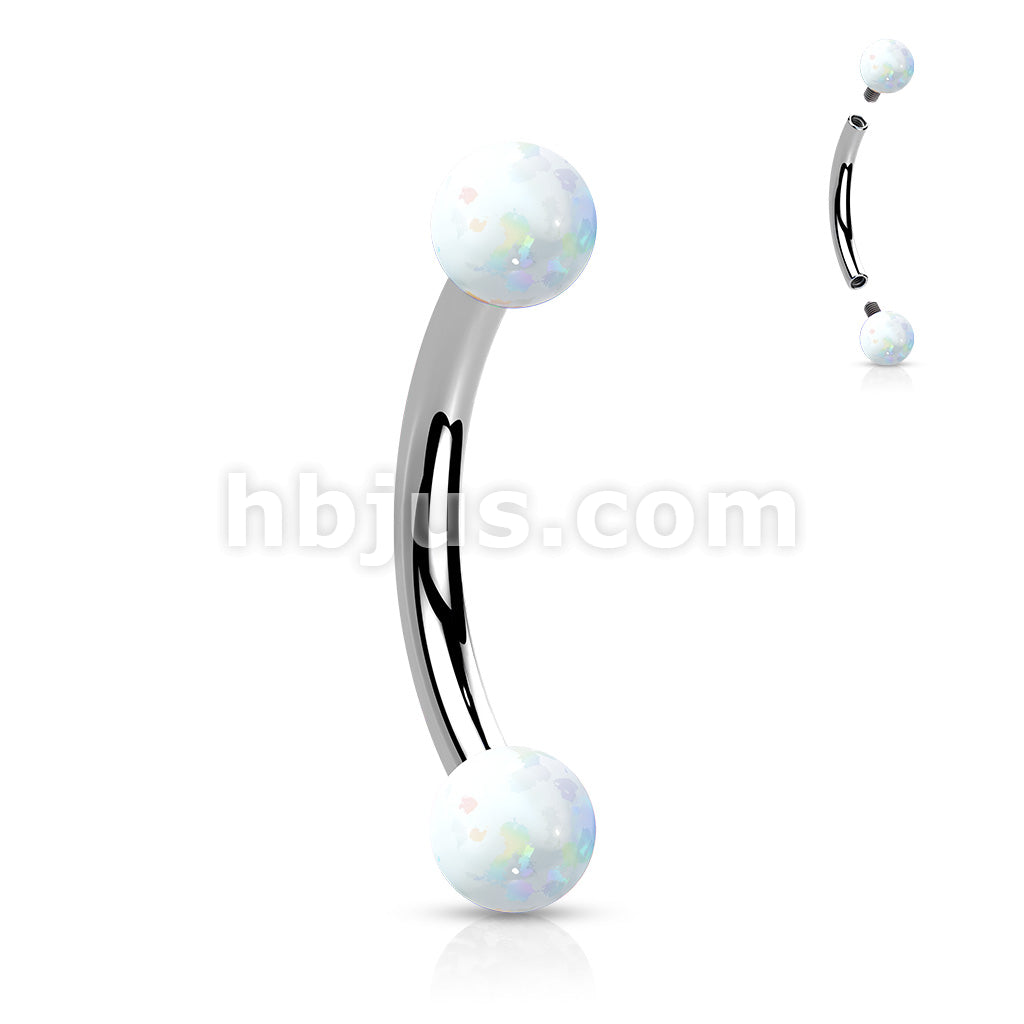 Synthetic Opal 316L Surgical Steel Internally Threaded Curved Eyebrow... - Image 4