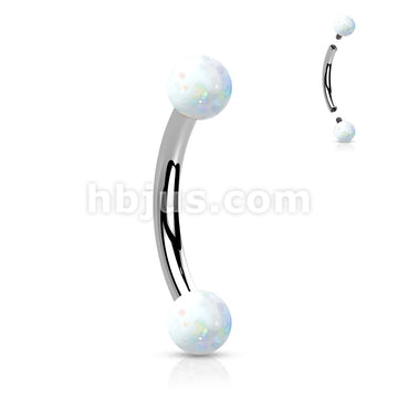 Synthetic Opal 316L Surgical Steel Internally Threaded Curved Eyebrow... - Image 4