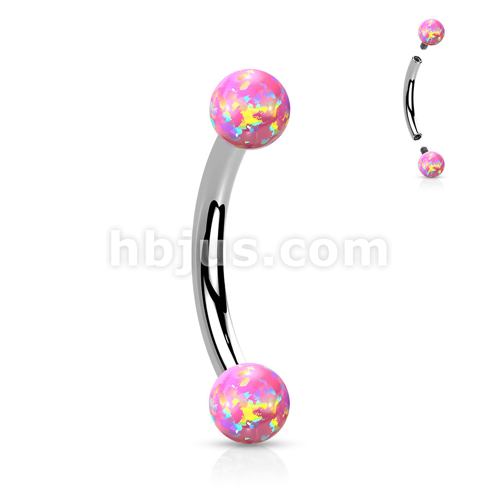 Synthetic Opal 316L Surgical Steel Internally Threaded Curved Eyebrow... - Image 5