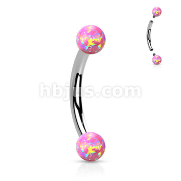 Synthetic Opal 316L Surgical Steel Internally Threaded Curved Eyebrow... - Image 5