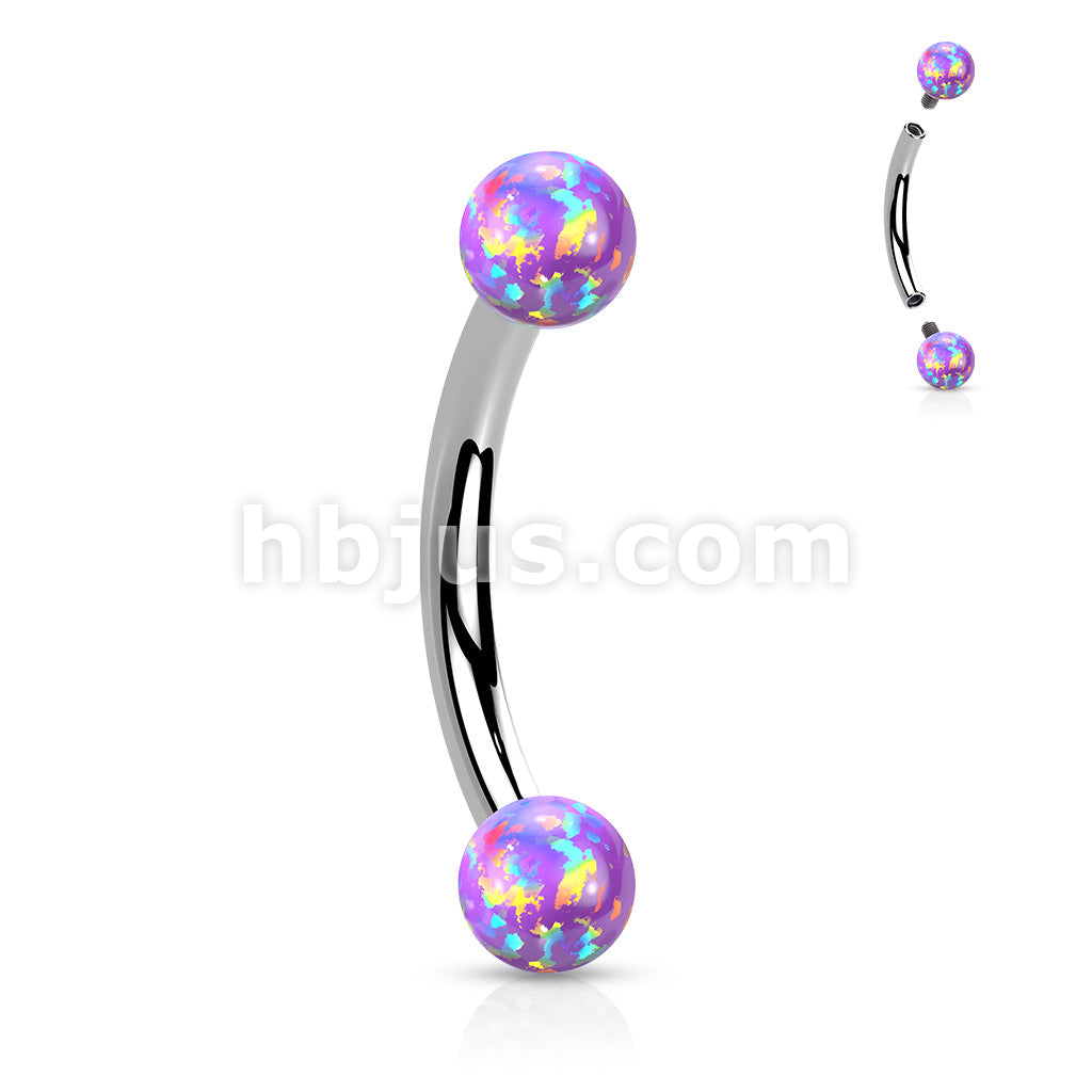 Synthetic Opal 316L Surgical Steel Internally Threaded Curved Eyebrow... - Image 6