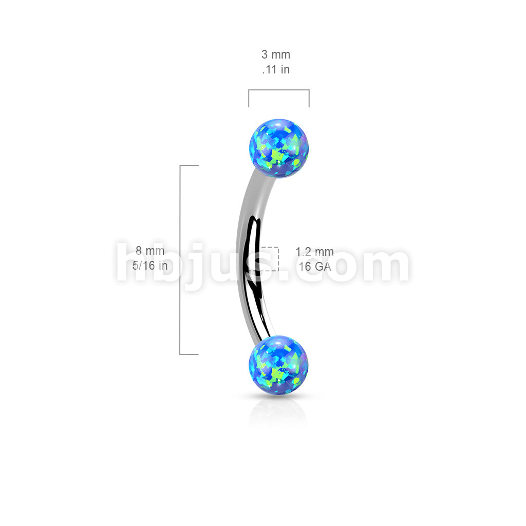 Synthetic Opal 316L Surgical Steel Internally Threaded Curved Eyebrow... - Image 7