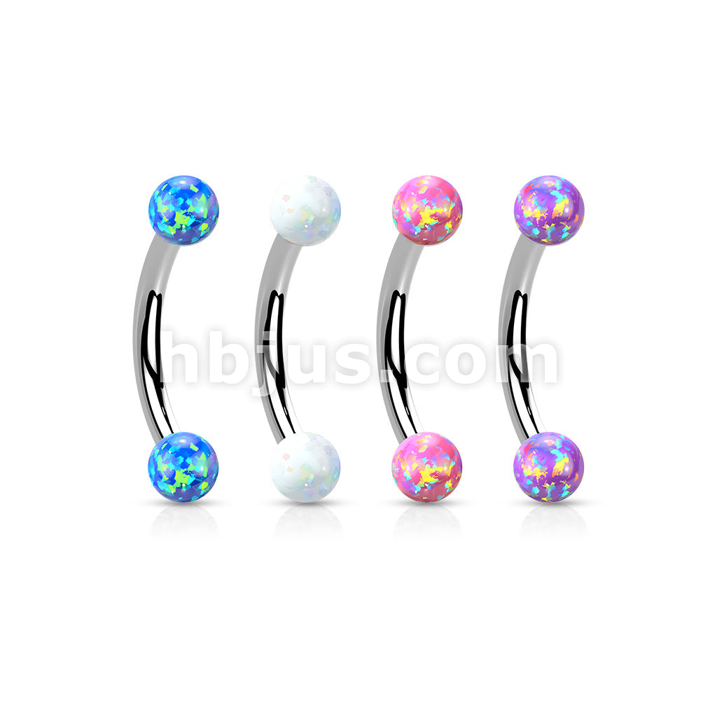 Synthetic Opal 316L Surgical Steel Internally Threaded Curved Eyebrow... - Image 8
