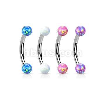 Synthetic Opal 316L Surgical Steel Internally Threaded Curved Eyebrow... - Image 8