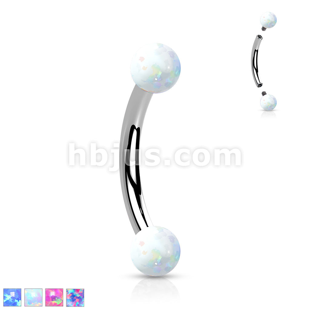 Synthetic Opal 316L Surgical Steel Internally Threaded Curved Eyebrow... - Image 2