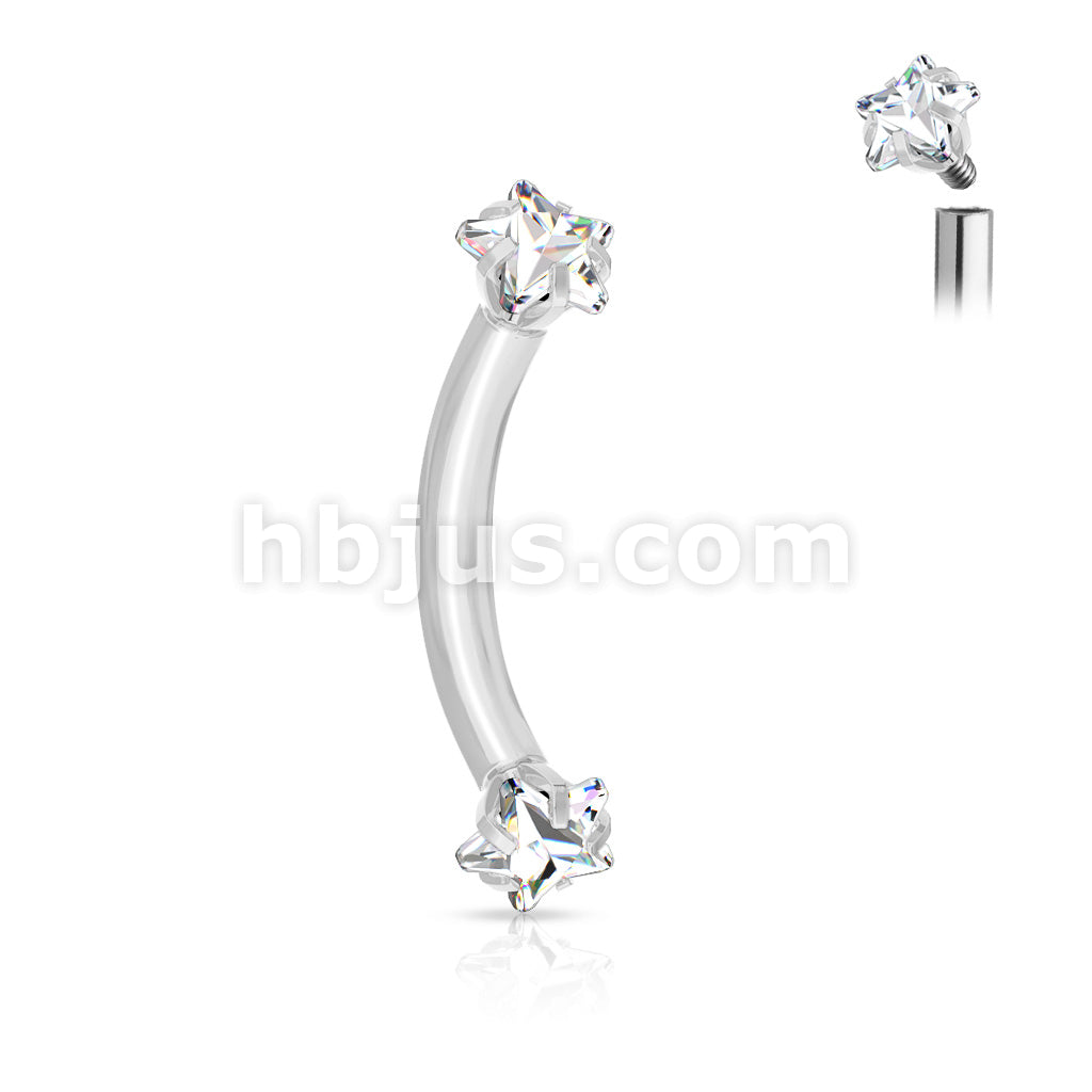 Prong Set Star CZ Ends Internally Threaded 316L Surgical Steel Curved... - Image 3