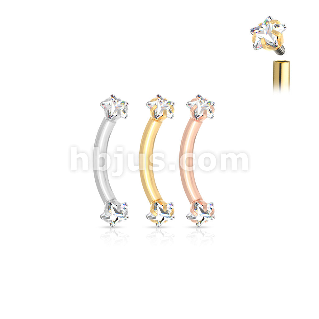 Prong Set Star CZ Ends Internally Threaded 316L Surgical Steel Curved... - Image 6