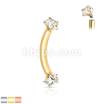Prong Set Star CZ Ends Internally Threaded 316L Surgical Steel Curved... - Image 2