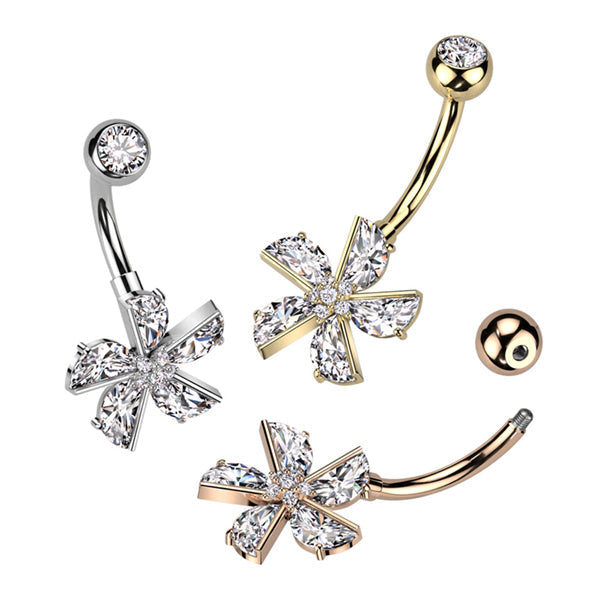 316L Surgical Steel 316L Surgical Steel CZ Flower With CZ Pave Center...