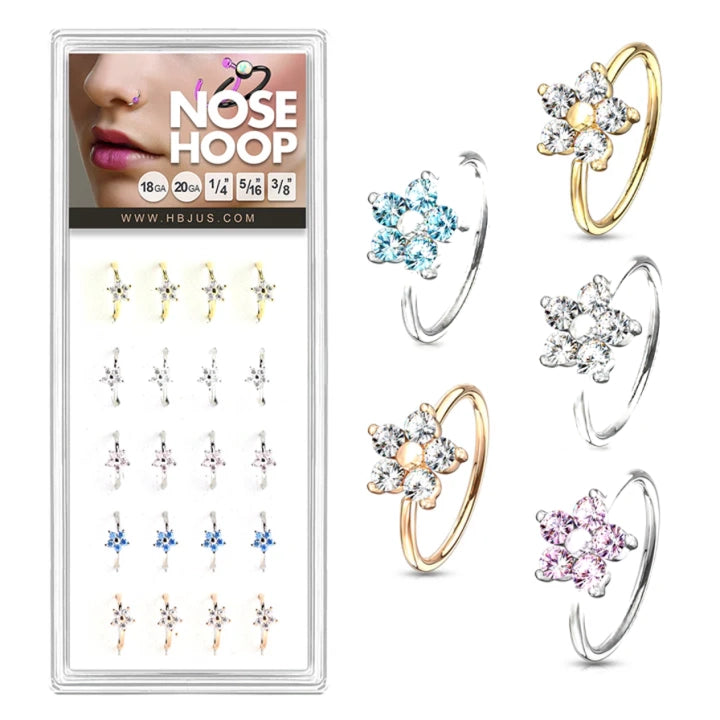 CZ Flower Nose Hoop Rings Pack ( X)