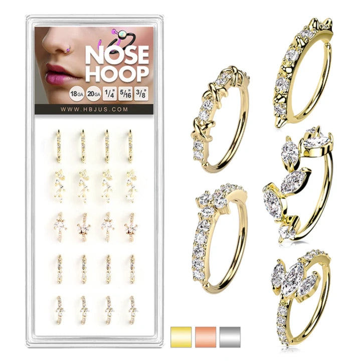 CZ Paved Nose Hoop Rings Pack (5 Styles X)
