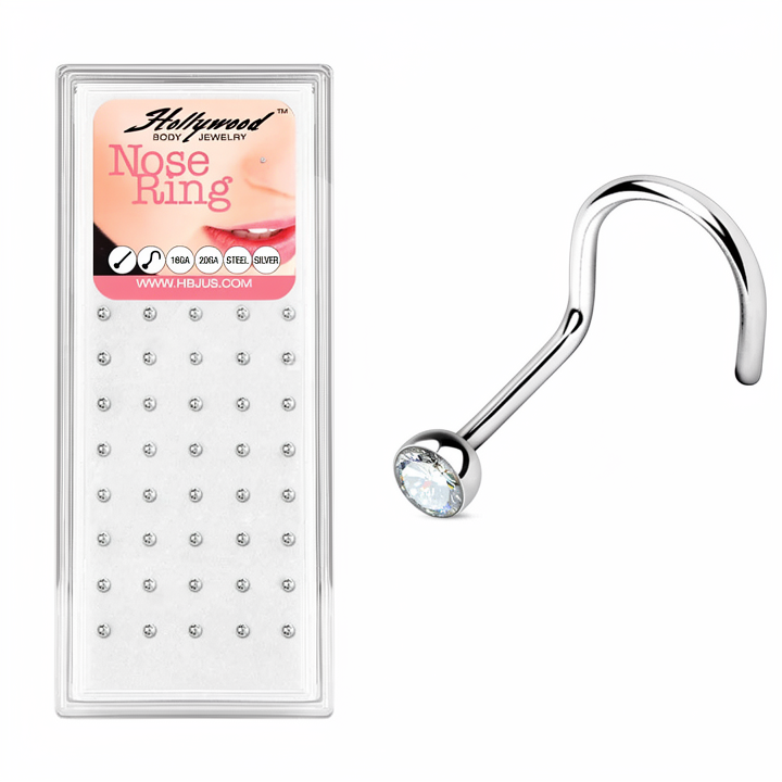 Clear Gem 316L Surgical Steel Nose Screw