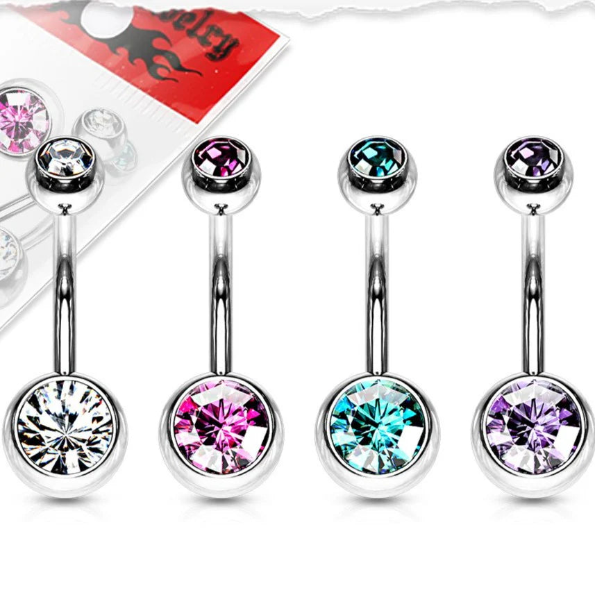 Color 316L Surgical Steel Double Gem Ball Navel Ring