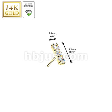 14K Gold Threadless Bar Top With 3 Prong Set Lab Grown Diamonds - Image 3