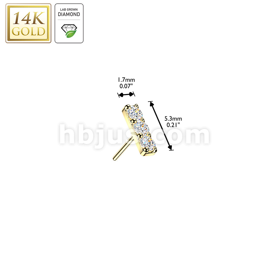 14Kt Gold 14K Gold Threadless Bar Top With 3 Prong Set Lab Grown Diamonds - Image 3