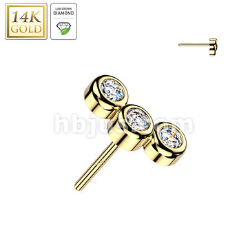 14K Gold Threadless Mini Curved Top With 3 Lab Grown Diamonds - Image 2