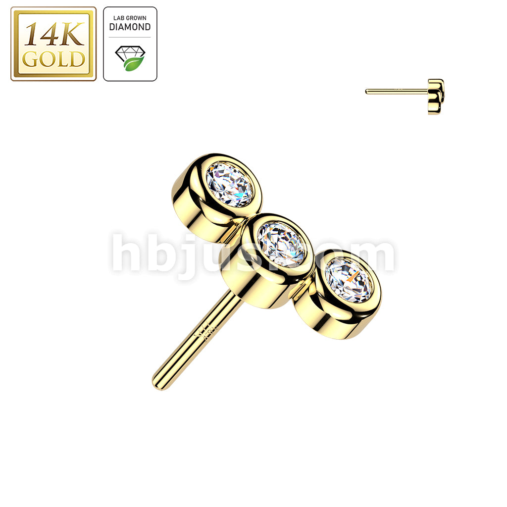 14KT  Gold 14K Gold Threadless Mini Curved Top With 3 Lab Grown Diamonds - Image 2