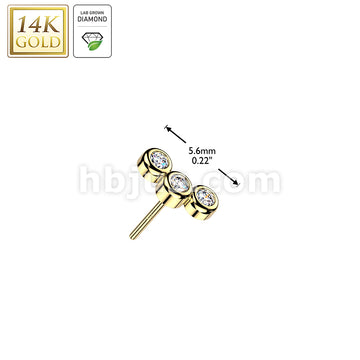14KT  Gold 14K Gold Threadless Mini Curved Top With 3 Lab Grown Diamonds - Image 3