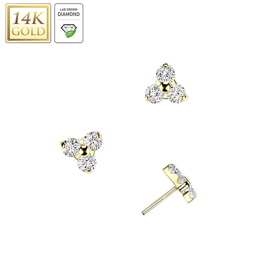14K Gold Threadless Trinity Top With 3 Lab Grown Diamonds