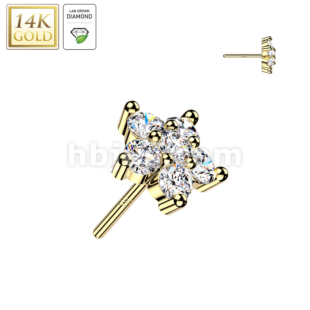 14K Gold Threadless Flower Top With 6 Lab Grown Diamonds - Image 2