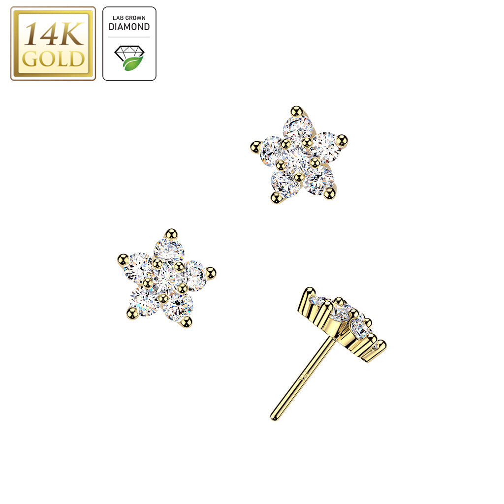 14KT Gold 14K Gold Threadless Flower Top With 6 Lab Grown Diamonds
