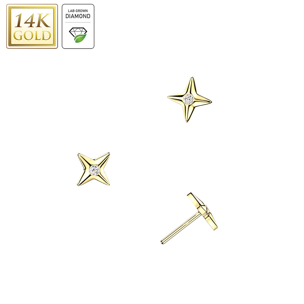 14K Gold Threadless Star Top With Lab Grown Diamond Center
