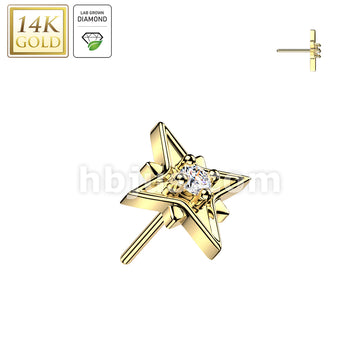 14KT  Gold 14K Gold Threadless Starburst Top With Lab Grown Diamond Center - Image 2