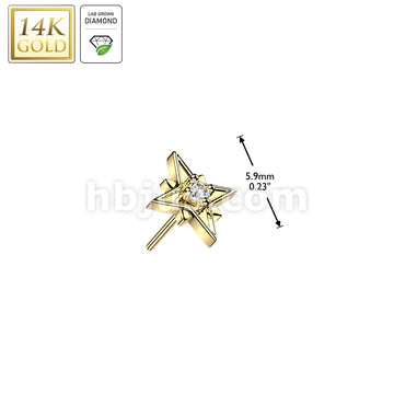 14KT  Gold 14K Gold Threadless Starburst Top With Lab Grown Diamond Center - Image 3