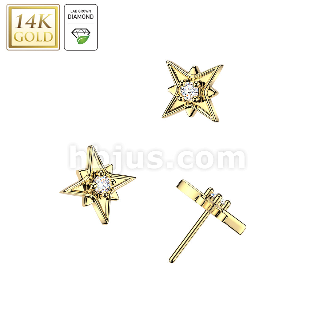 14KT  Gold 14K Gold Threadless Starburst Top With Lab Grown Diamond Center