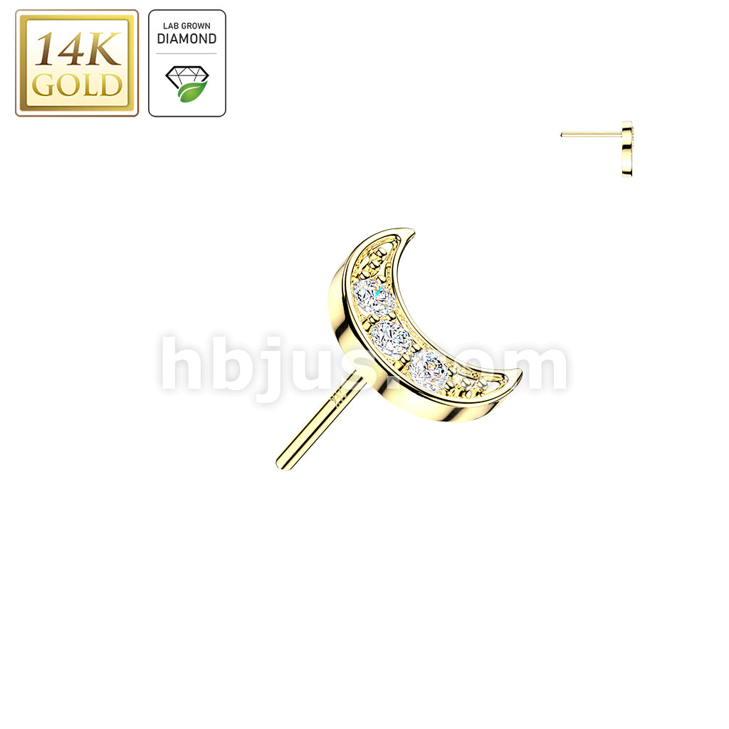 14Kt Gold 14K Gold Threadless Crescent Moon Top With 3 Lab Grown Diamonds - Image 2