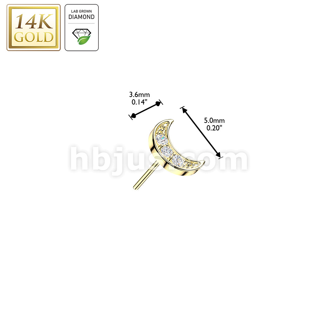 14Kt Gold 14K Gold Threadless Crescent Moon Top With 3 Lab Grown Diamonds - Image 3