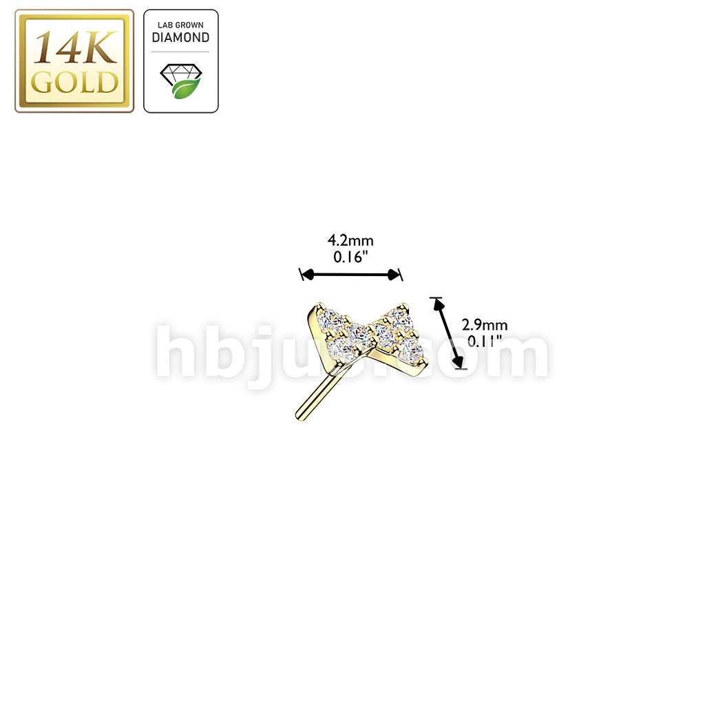 14K Gold Threadless Bowtie Top With 6 Lab Grown Diamonds - Image 3