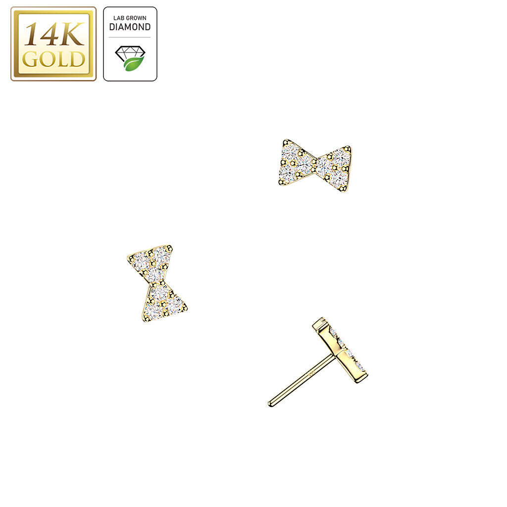 14K Gold Threadless Bowtie Top With 6 Lab Grown Diamonds