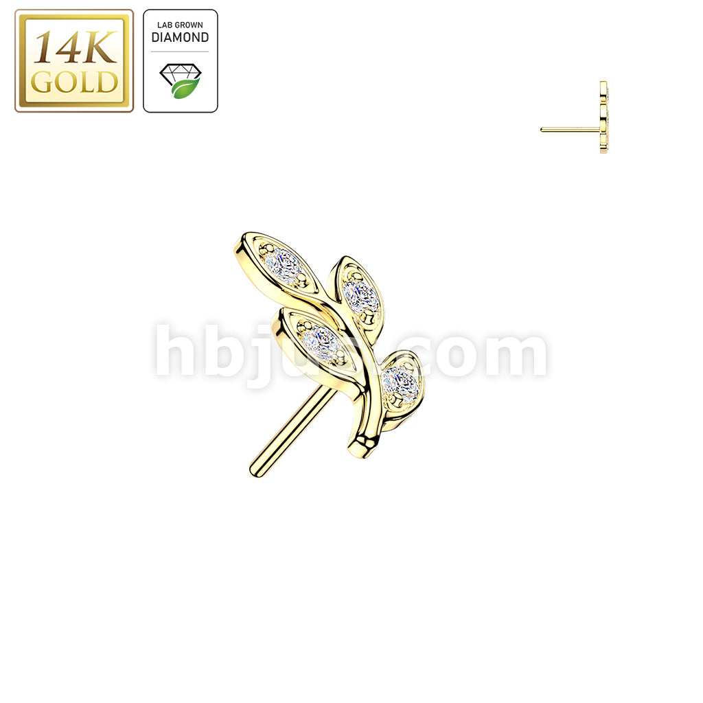 14K Gold Threadless Leaf Top With 4 Lab Grown Diamonds - Image 2