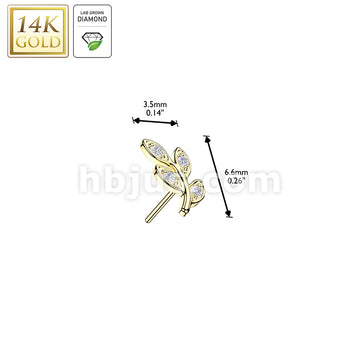 14K Gold Threadless Leaf Top With 4 Lab Grown Diamonds - Image 3