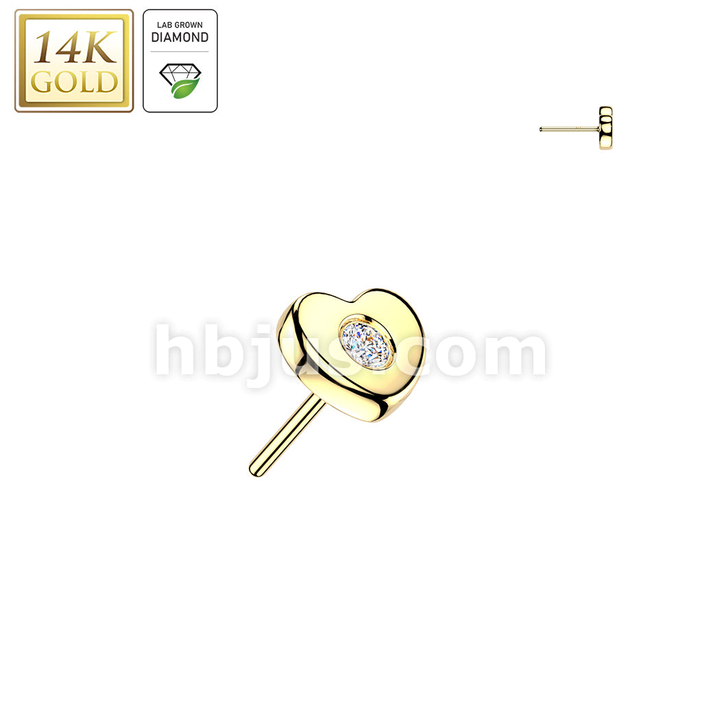 14K Gold Threadless Heart Top With Lab Grown Diamond Center - Image 2