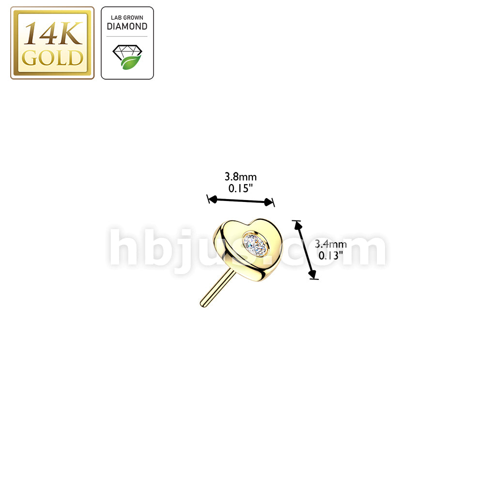 14Kt Gold 14K Gold Threadless Heart Top With Lab Grown Diamond Center - Image 3