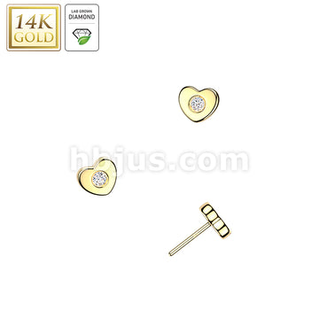 14K Gold Threadless Heart Top With Lab Grown Diamond Center