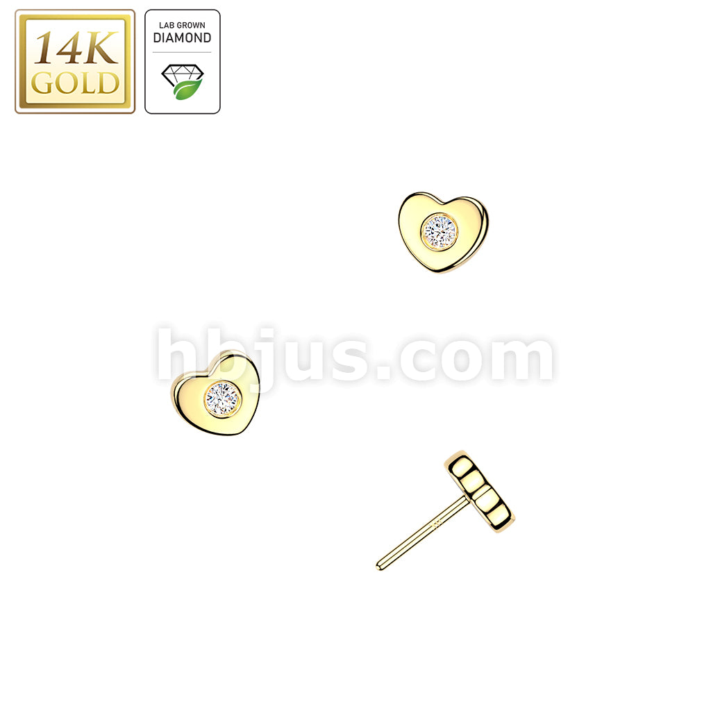 14Kt Gold 14K Gold Threadless Heart Top With Lab Grown Diamond Center