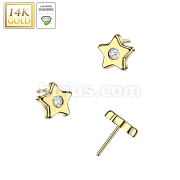 14KT  Gold 14K Gold Threadless Star Top With Lab Grown Diamond Center