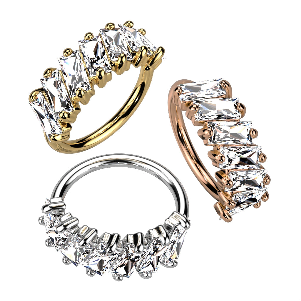 Brass Diagonal Pave Princess Cut CZ Bendable Hoop for Septum, Daith,...