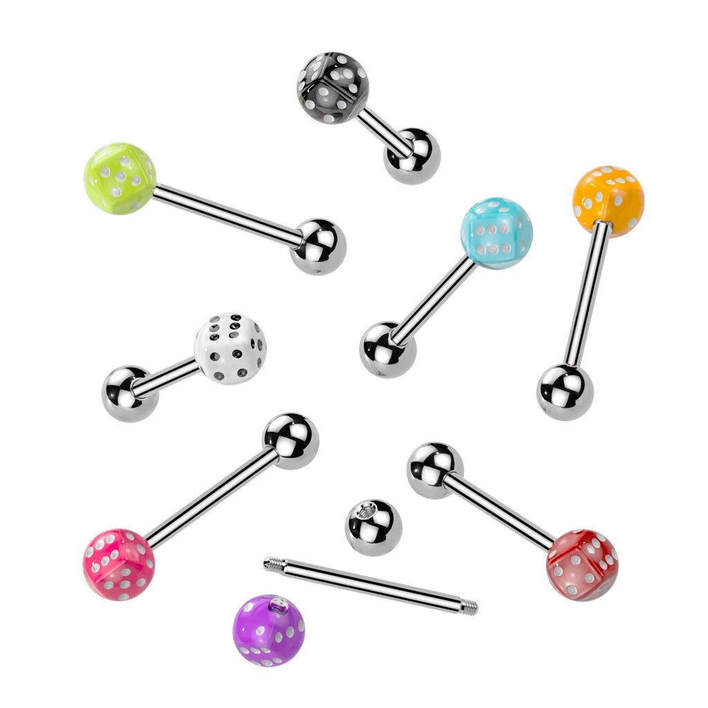 Dice Inside Acrylic Ball 316L Surgical Steel Barbells