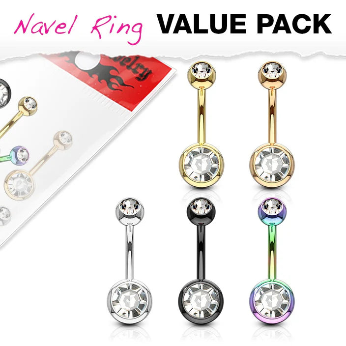 Double Jeweled IP Plated Over 316L Surgical Stainless Steel Navel Rings