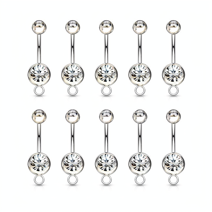 Double Gem Navel Ring w/steel O-Ring